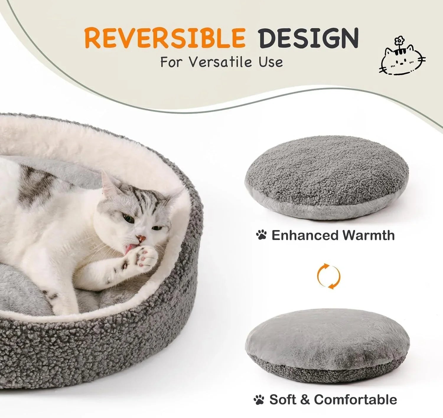 Washable Pet Bed for Small Dogs & Cats - 23x23x7 Inch Orthopedic Plush Round Bed - Pawthentic Calm