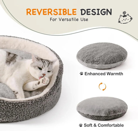 Washable Pet Bed for Small Dogs & Cats - 23x23x7 Inch Orthopedic Plush Round Bed - Pawthentic Calm