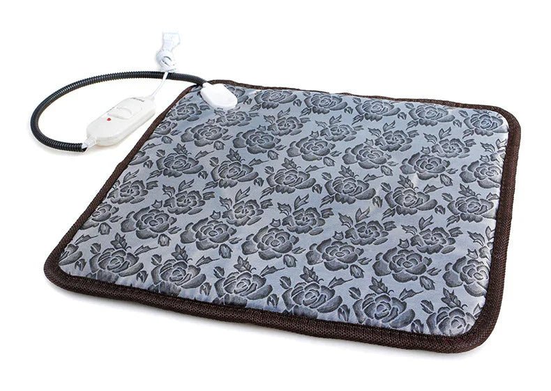 Heating pad with floral pattern on a white background