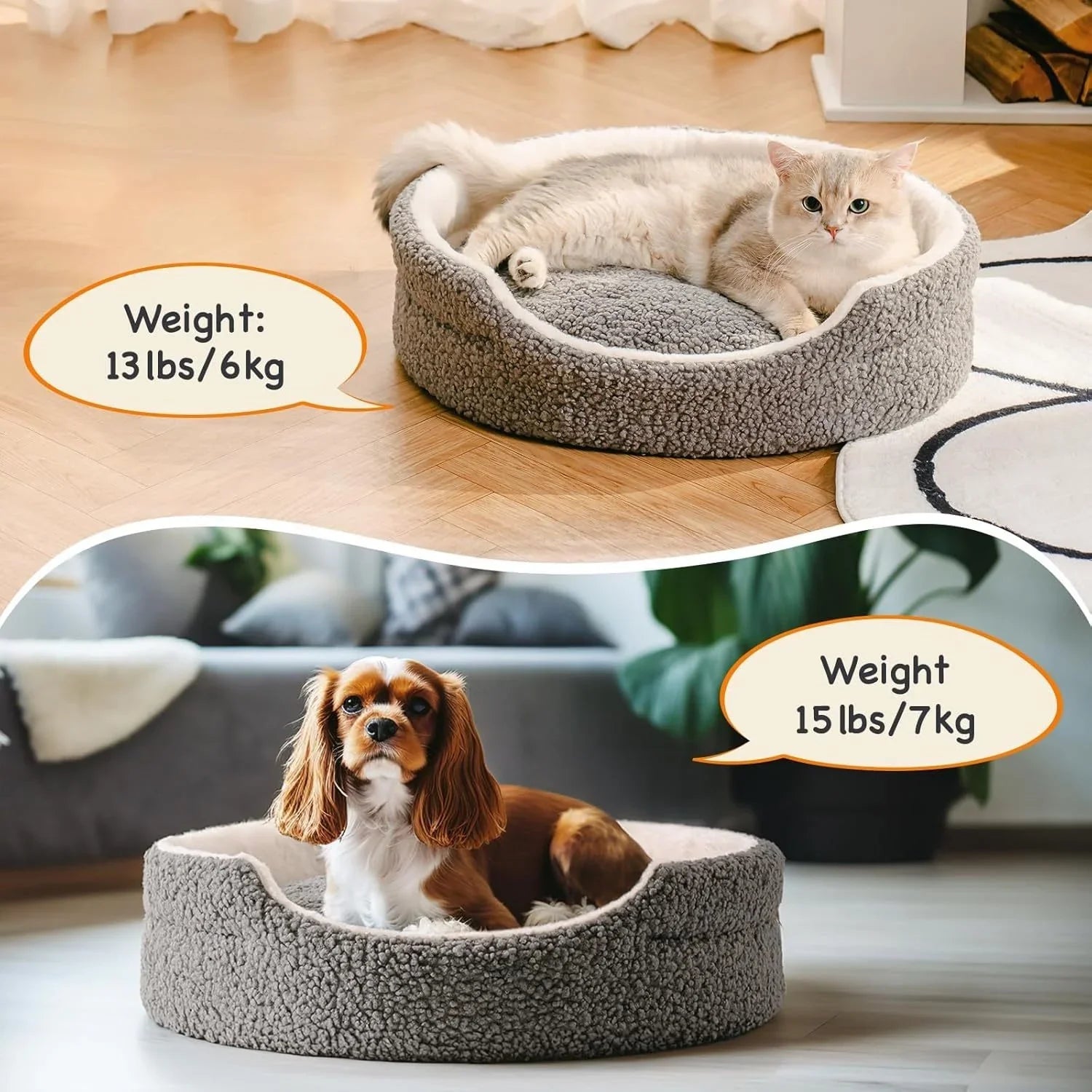 Washable Pet Bed for Small Dogs & Cats - 23x23x7 Inch Orthopedic Plush Round Bed - Pawthentic Calm