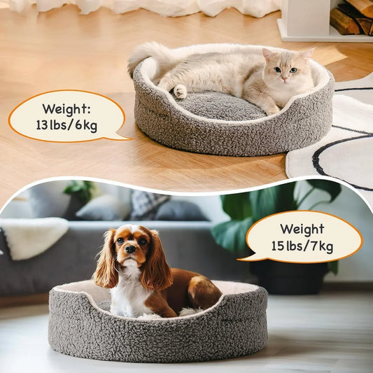 Washable Pet Bed for Small Dogs & Cats - 23x23x7 Inch Orthopedic Plush Round Bed - Pawthentic Calm