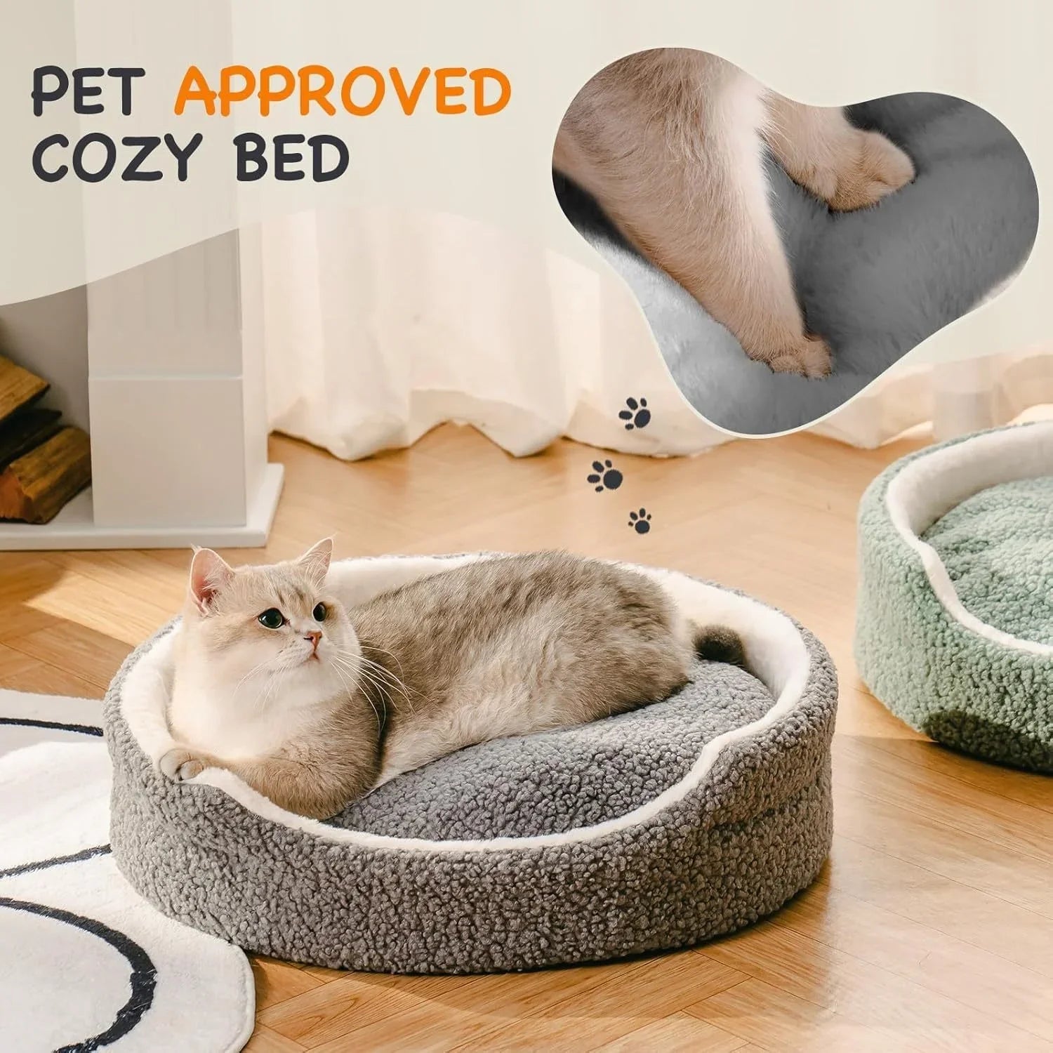 Washable Pet Bed for Small Dogs & Cats - 23x23x7 Inch Orthopedic Plush Round Bed - Pawthentic Calm