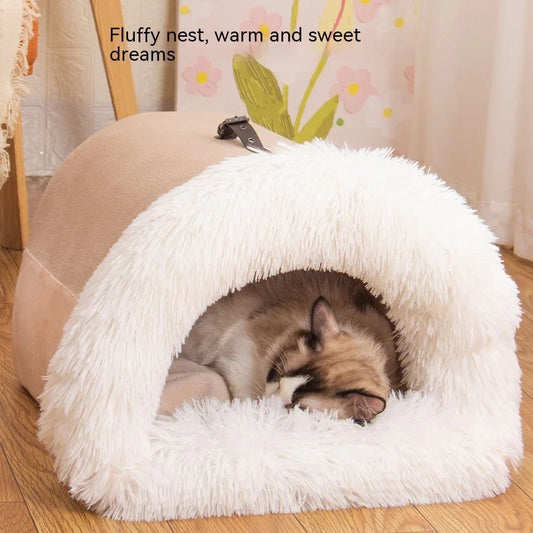 Portable Pet Nest - Warm Plush Bed for Dogs & Cats (Autumn & Winter) - Pawthentic Calm