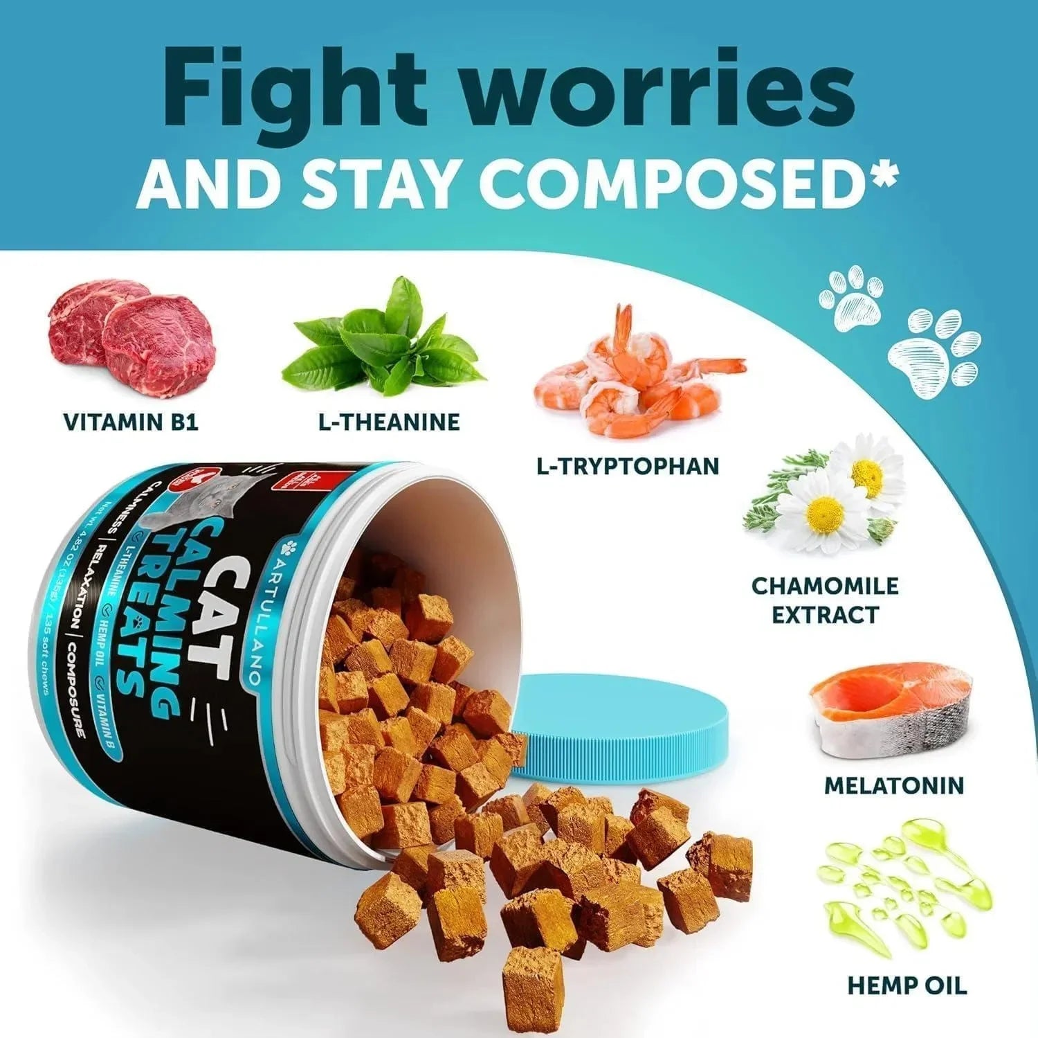 Hemp Calming Treats for Cats - Melatonin Stress Support for Kittens - Pawthentic Calm