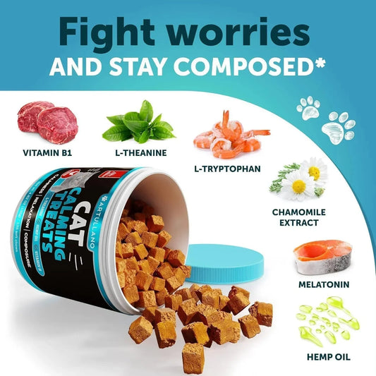 Hemp Calming Treats for Cats - Melatonin Stress Support for Kittens - Pawthentic Calm