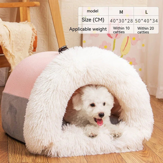 Portable Pet Nest - Warm Plush Bed for Dogs & Cats (Autumn & Winter) - Pawthentic Calm