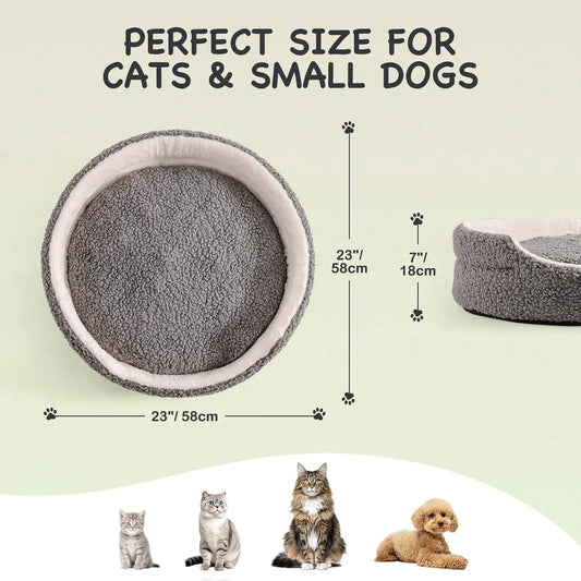 Washable Pet Bed for Small Dogs & Cats - 23x23x7 Inch Orthopedic Plush Round Bed - Pawthentic Calm